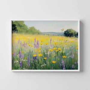 Yellow Wildflowers Field Wall Art – Sunny Meadow Digital Painting, Floral Landscape Printable for Rustic or Modern Home Decor