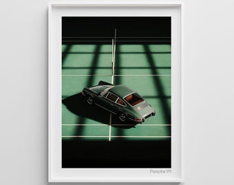 Porsche 911 Green Court-tryck: Minimalistisk bilväggkonst (digital nedladdning)