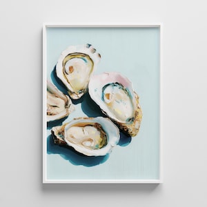 Oyster Wall Art Printable - Coastal Kitchen Decor - Pastel Oyster Painting Digital Download - Nautical Food Art Print - Shellfish Artwork