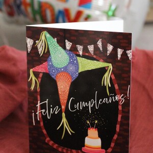 Happy Birthday Card, Feliz Cumpleaños Carta, Piñata Illustration, Birthday Cake, Birthday Wishes