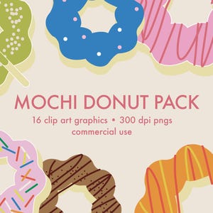 Colorful Mochi Donut Clipart Pack, PNGs