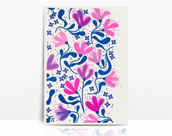 Tarjeta risográfica fluorescente A5 - FLORES rosa fluorescente