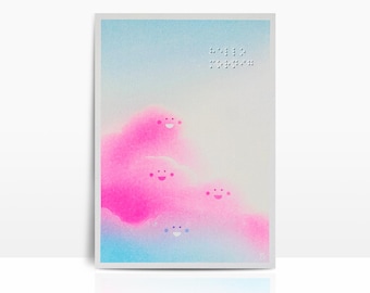 Tarjeta risográfica fluorescente A5 - HELLO CLOUDS