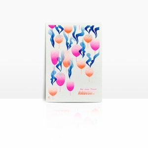 Neonowa karta risograficzna A6 - różowy RADIS + neonowy pomarańcz