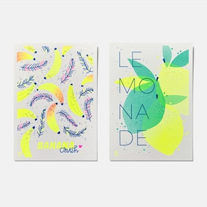 Duo cartes risographie fluo A6 - JAUNE FLUO