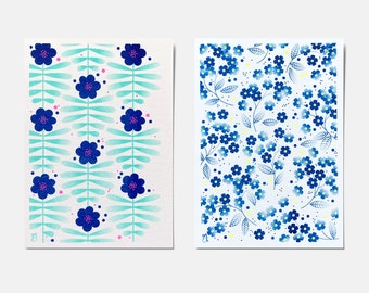Dúo de tarjetas risográficas fluorescentes A6 - AZUL
