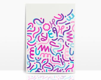 Tarjeta risográfica fluorescente A5 - OH YEAH rosa fluorescente