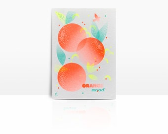 Tarjeta risográfica fluorescente A6 - NARANJAS naranja fluorescente