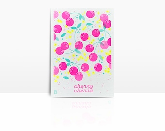 Tarjeta risográfica fluorescente A6 - Rosa fluorescente CEREZA