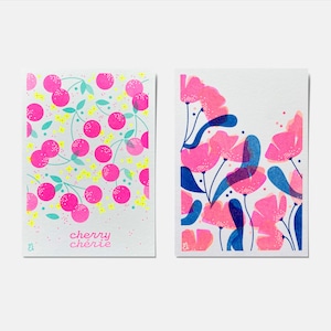 Tarjetas de risografía neón Duo A6 - ROSA FLUO