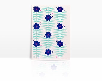 Tarjeta risográfica fluorescente A6 - Vintage Flowers menta