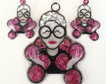 Iris Apfel Necklace, Earrings, Resin Jewelry, Icon, Resin Art