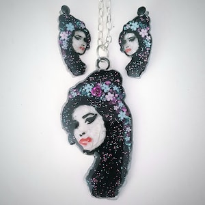 Amy Winehouse Necklace, Earrings, Resin Jewelry, Icon, Resin Art