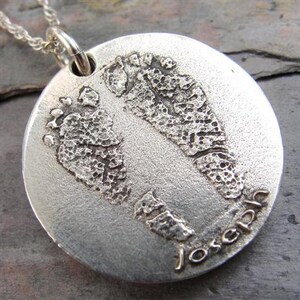 Custom Baby Footprints Necklace Handprints Sterling Silver Personalized with Name image 2