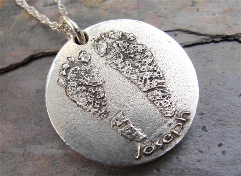 Custom Baby Footprints Necklace Handprints Sterling Silver Personalized with Name image 2