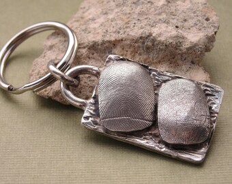 Fingerprint Keychain Thumbprint Key Chain in Sterling Silver Personalized