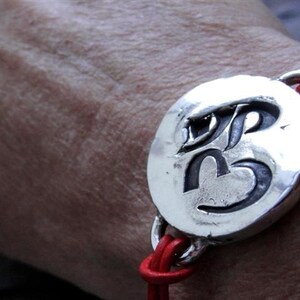 Sterling Silver Om Ohm Sign Bracelet on Red Leather image 5