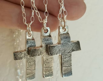 Fingerprint Cross Necklace Custom Personalized Thumbprint Pendant Silver Memorial Cross