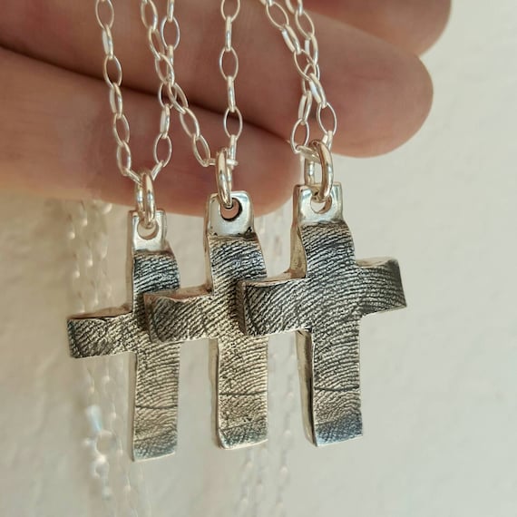 Fingerprint Cross Necklace Custom Personalized Thumbprint Etsy