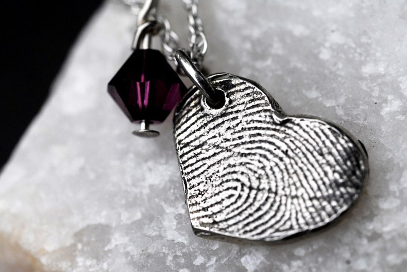 Custom Fingerprint Jewelry Heart Necklace Personalized Sterling Silver image 3