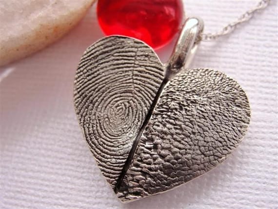 Fingerprint Heart Necklace Paw Print Jewelry Sterling Silver