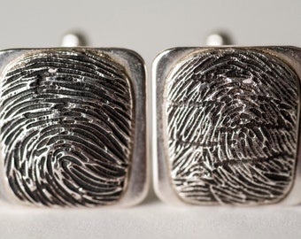 Fingerprint CuffLinks Cuff Links for Men Personalized in Sterling Silver