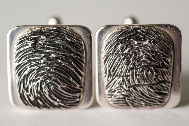 Fingerprint CuffLinks Cuff Links for Men Personalized in Sterling Silver