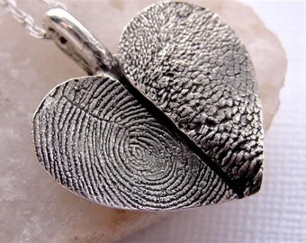 Silver Heart Fingerprint and Paw Print Necklace