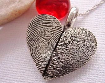 Silver Heart Fingerprint and Paw Print Necklace Pet Jewelry EXPRESS SHIPPING