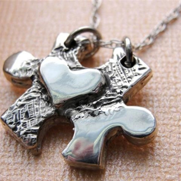 Puzzle Piece Necklace Jewelry Heart in Sterling Silver