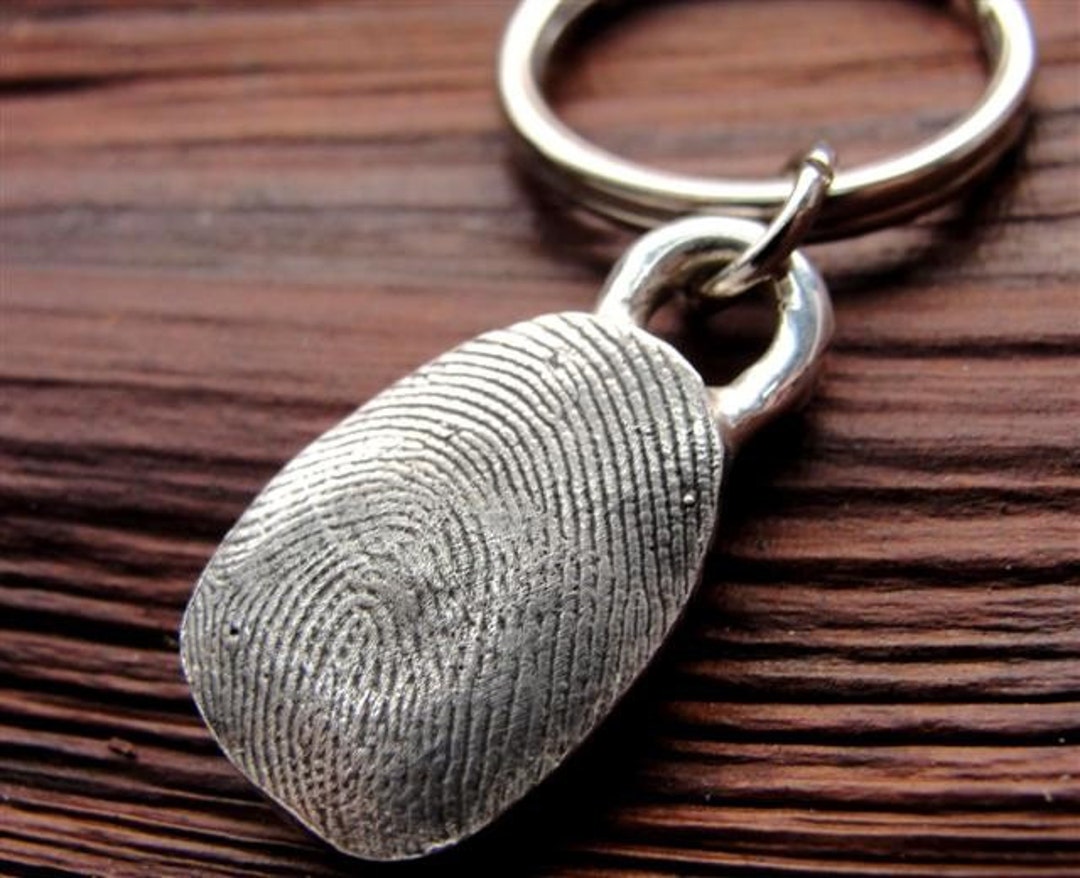 Fingerprint Key Chain Thumbprint Keychain in Sterling Silver Etsy