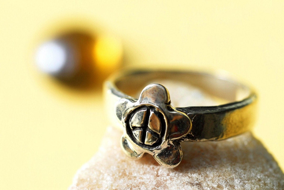 Peace Sign Ring Flower Ring Peace Ring Silver Flower Ring Etsy