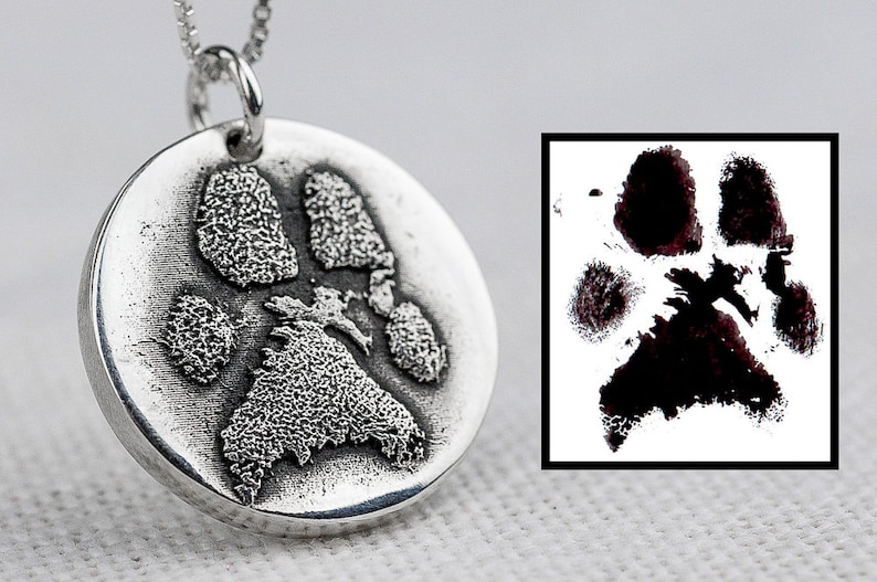 Dog Paw Print Necklace Jewelry Custom Personalized Sterling Silver image 1