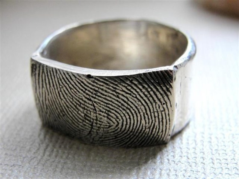 Fingerprint Custom Ring Wedding Band in Sterling Silver image 2