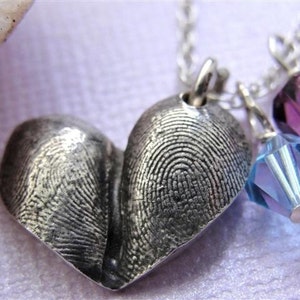 Fingerprint Heart Necklace Thumbprints in Sterling Silver Personalized image 2