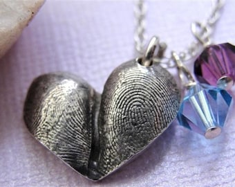 Fingerprint Heart Jewelry Necklace Personalized Thumbprint Sterling Silver