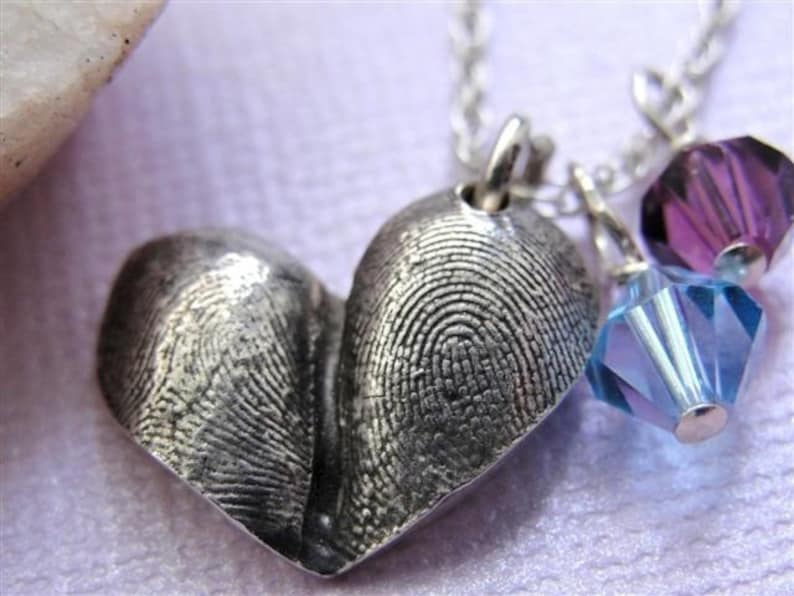 Fingerprint Heart Necklace Thumbprints in Sterling Silver Personalized image 2