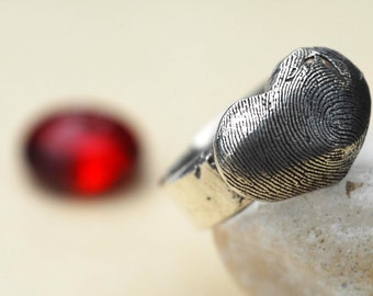 Fingerprint Heart Ring Thumbprint in Sterling Silver