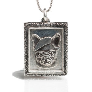 French Bulldog Jewelry Necklace Le Artist Hipster Frenchie Bulldog Sterling Silver Cameo