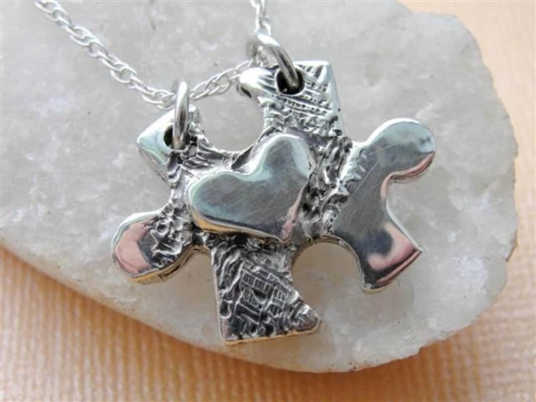 Puzzle Piece Necklace Jewelry Heart in Sterling Silver Etsy
