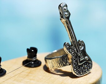 Guitar Ring Rock and Roll in Sterling Silver