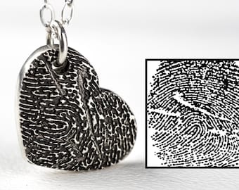 Fingerprint Necklace Heart Inkprint Custom Jewelry Thumbprint in Sterling Silver Personalized