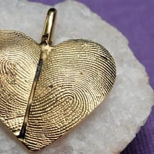 Custom Fingerprint Heart Necklace in 14kt Gold Thumbprint Personalized image 1