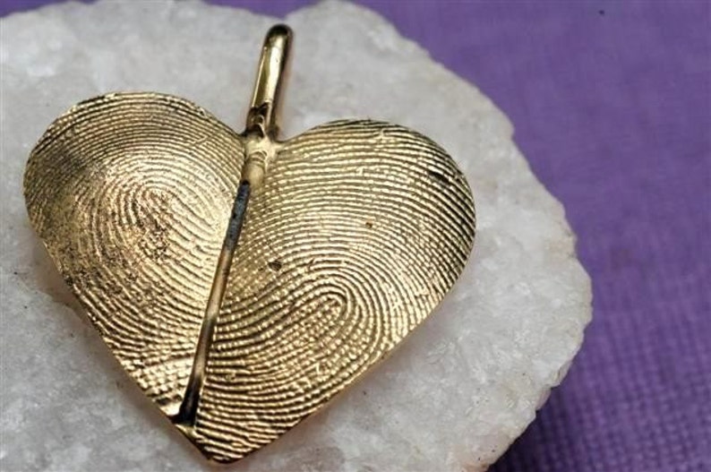 Custom Fingerprint Heart Necklace in 14kt Gold Thumbprint Personalized image 1