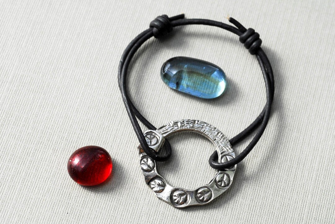 Sterling Silver Peace Sign Beaded Stretch Bracelet - Handmade Elastic Bangle - View #7