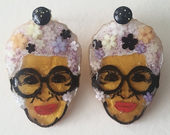 Iris Apfel Necklace, Earrings, Resin Jewelry, Icon, Resin Art