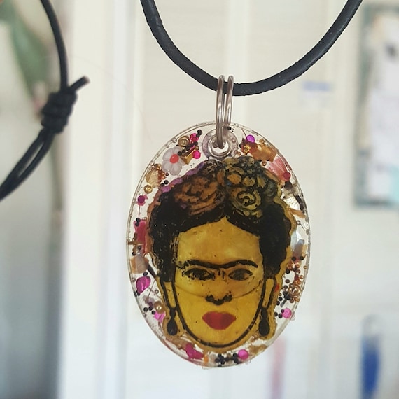 Frida Kahlo Necklace, Flower Jewelry, Frida Charm, Resin, Charm