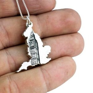 England Necklace Big Ben Clock Jewelry Sterling Silver Country Pendant image 2