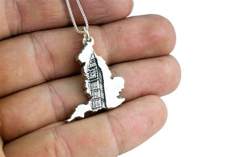 England Necklace Big Ben Clock Jewelry Sterling Silver Country Pendant image 2