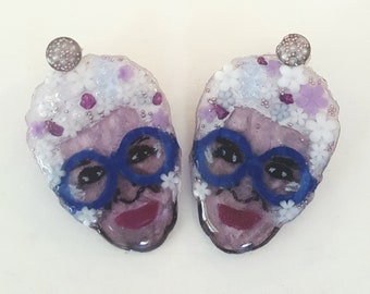 Iris Apfel Necklace, Earrings, Resin Jewelry, Icon, Resin Art